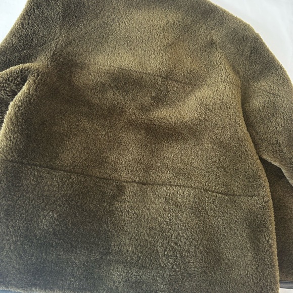 Mango Olive Green Shearling Jacket S Black leather lining and details - Picture 11 of 11